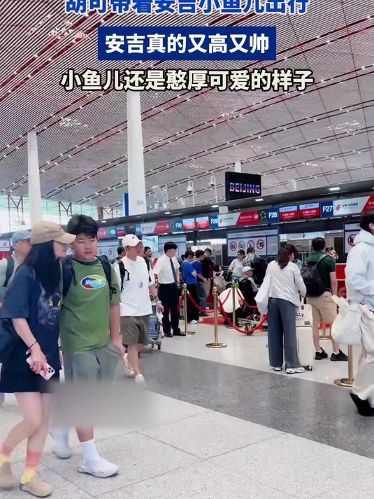 胡可带着安吉小鱼儿出行,安吉真的又高又帅,小鱼儿憨厚可爱