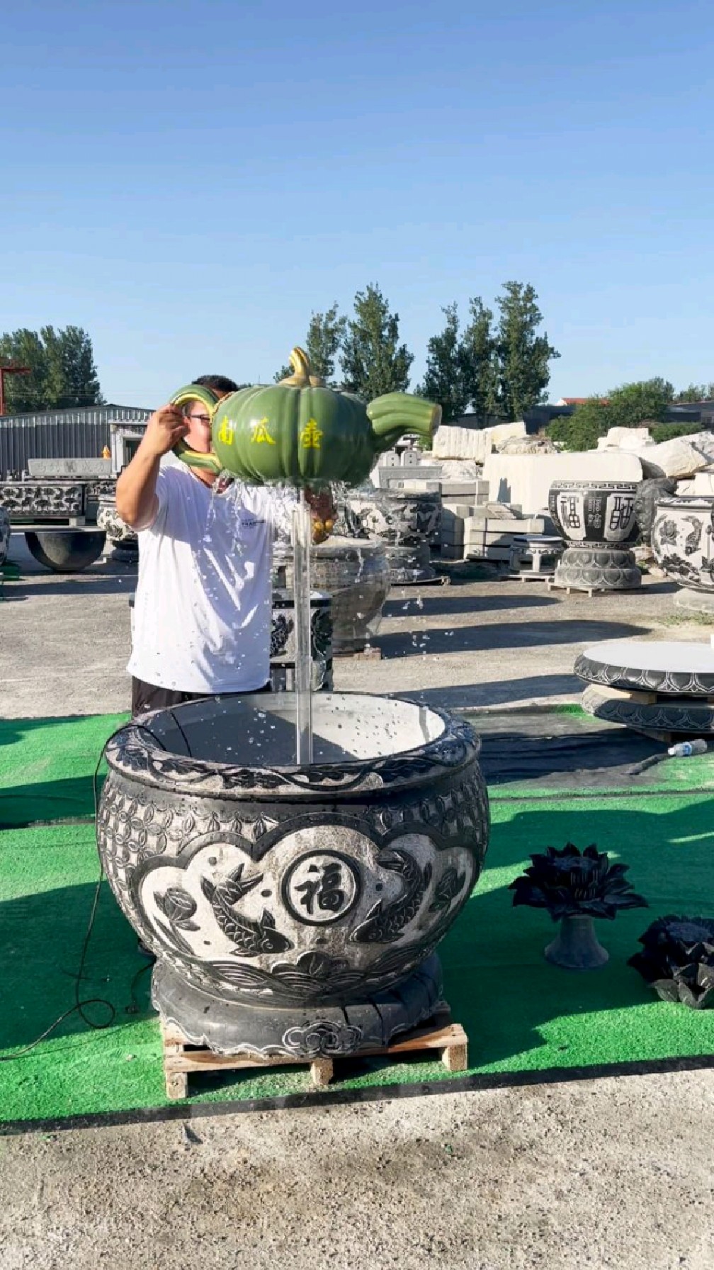 青石鱼缸玻璃钢南瓜天壶流水造景庭院摆放