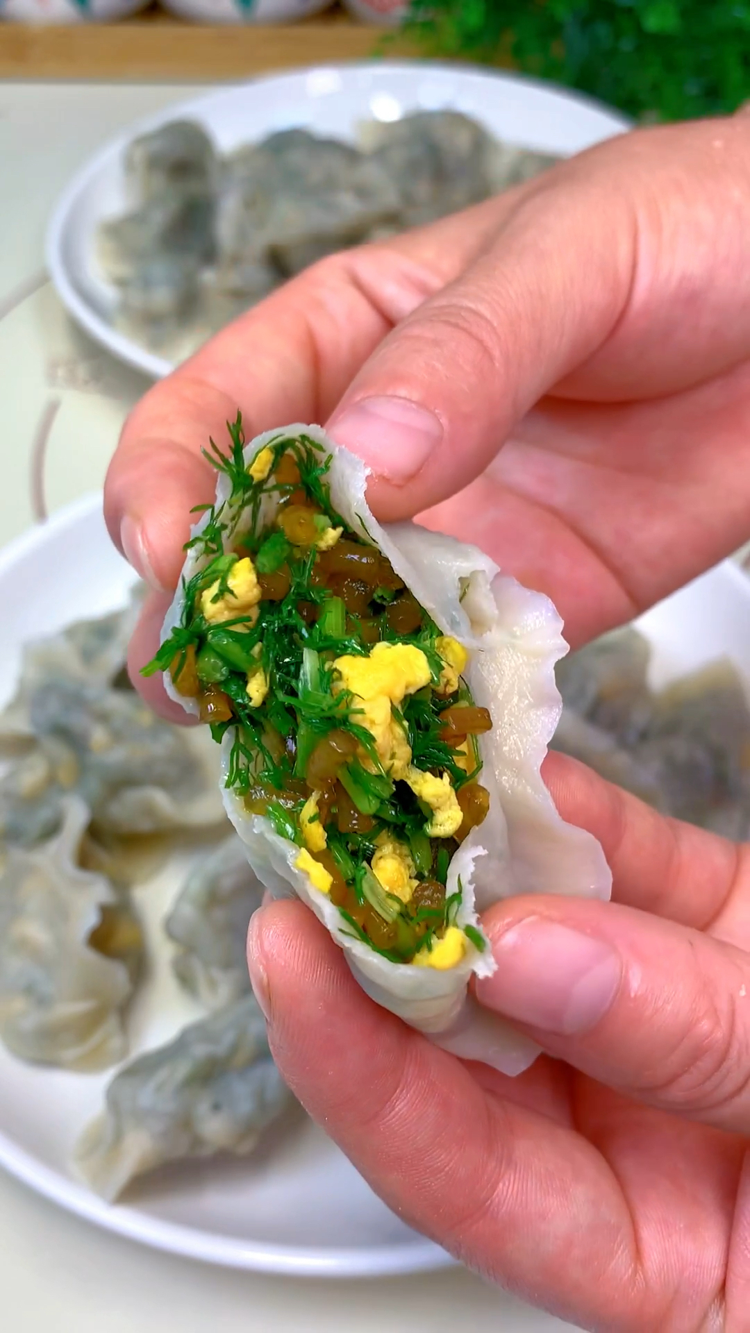 俗话说“好吃不过饺子” 茴香馅素饺子这样做味道鲜香 翠绿不出水#饺子