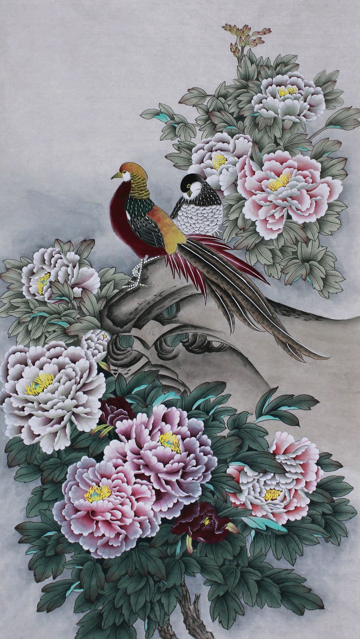 西安市雁塔区新超书画传播中心,国画收藏《牡丹花鸟》工笔