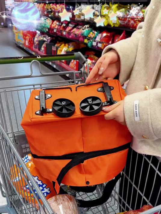 后悔现在才发现这神器！折叠拉车购物袋2合1，爬楼梯买菜轻松10倍