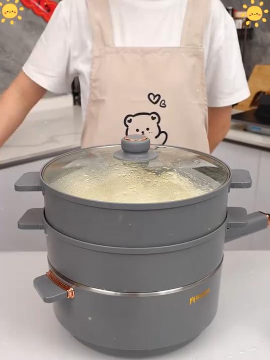 蒸煮一体万能锅 家用无涂层 蜂窝电火锅炒锅