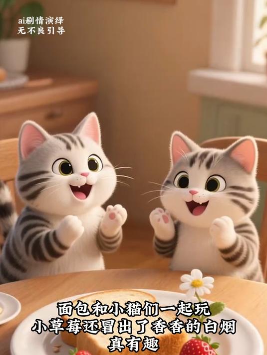小猫俩第一次发现神奇面包