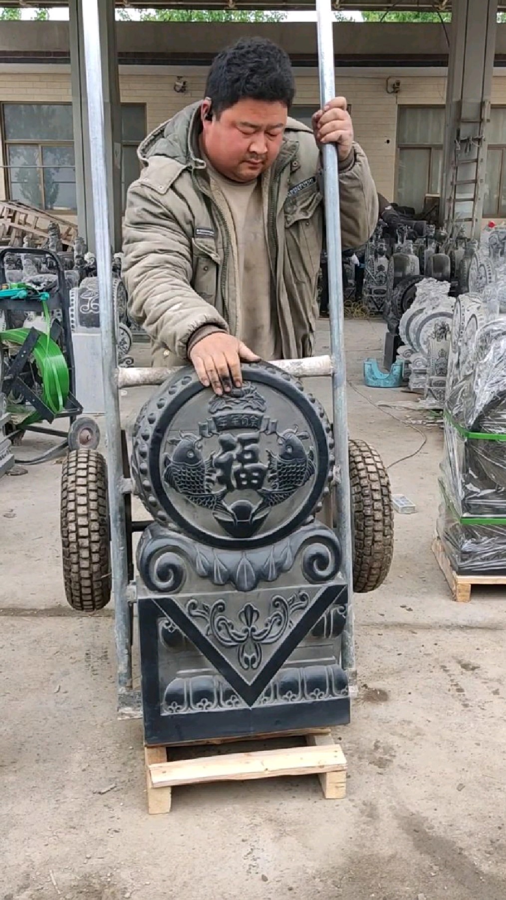 双鱼抱福石雕门墩,中式庭院门口摆件