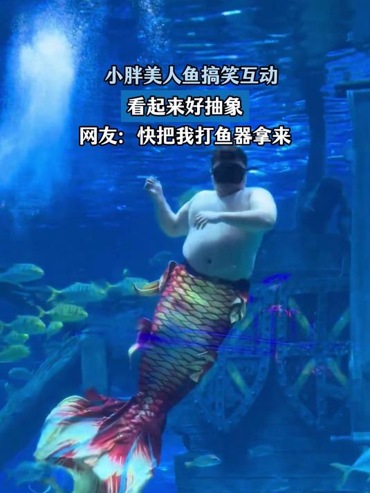 小胖美人鱼搞笑互动,看起来好抽象,网友:快把我打鱼器拿来