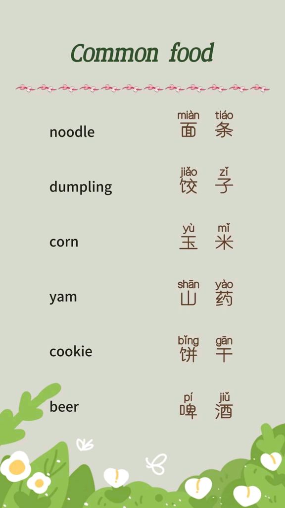 英语打卡第五天!面条饺子和玉米单词背诵