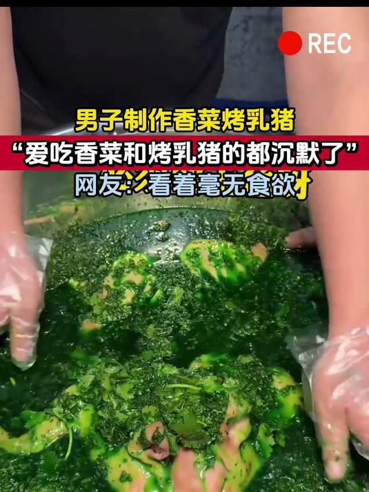 男子制作香菜烤乳猪,“爱吃香菜和烤乳猪的都沉默了”,网友:看着毫无食欲