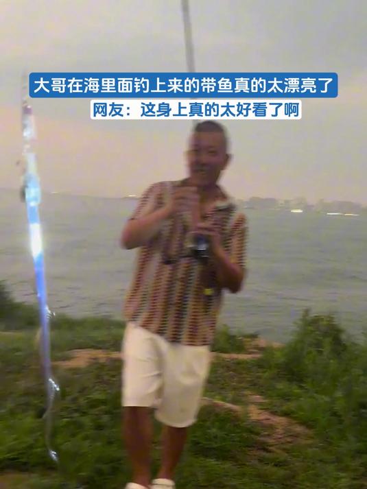 大哥在海里面钓上来的带鱼真的太漂亮了