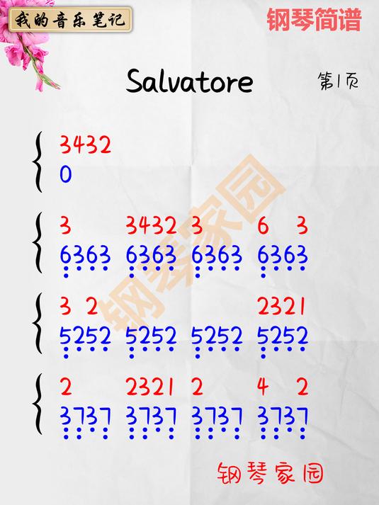 《Salvatore》钢琴简谱,钢琴谱,简谱,钢琴教学