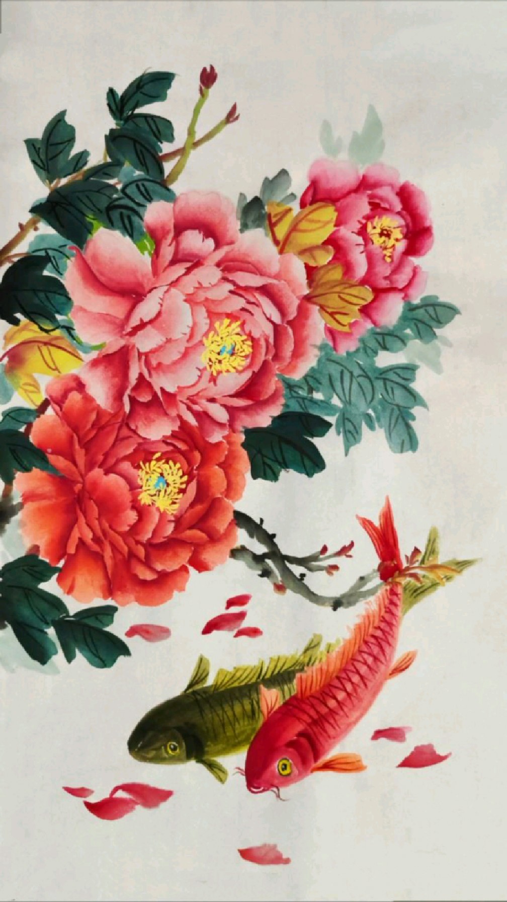 国画牡丹和鲤鱼的画法《富贵有余》