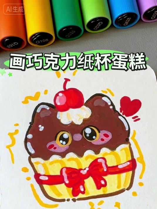 「巧克力纸杯蛋糕」挑战用丙烯马克笔画100个可爱食物 新手友好