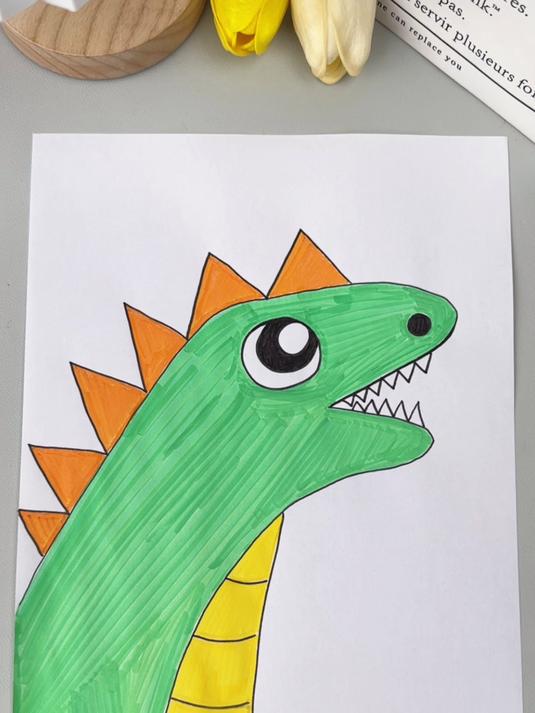 用手掌就可以简单好看的恐龙画,和孩子一起试试