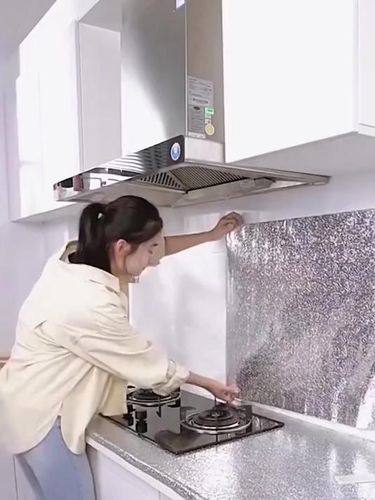 防油贴纸耐高温墙贴防水防潮防霉墙纸自粘台面柜子锡箔纸