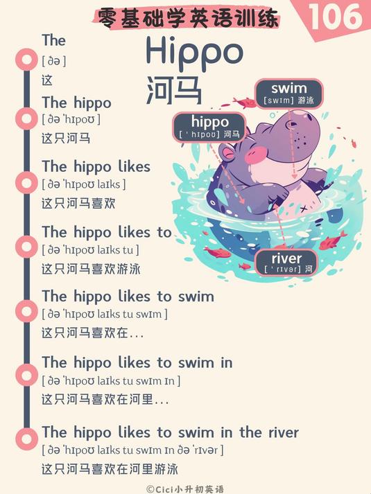 零基础英语扩句跟读训练0106 Hippo - 河马