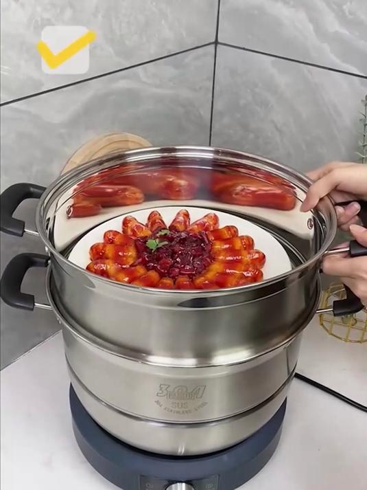 三层加厚蒸锅!不粘锅不糊锅,清洗省力超实用!