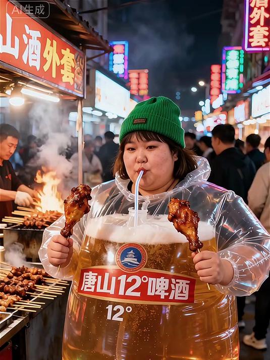 美女喝啤酒