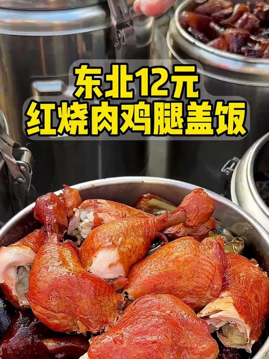 东北12元红烧肉鸡腿盖饭，到底有多好吃！甜咸口的，太香了！