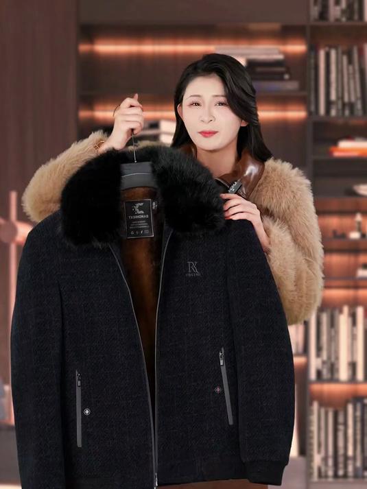 中老年男士雪尼尔加绒外套冬装加厚爸爸装棉袄老年人保暖上衣服