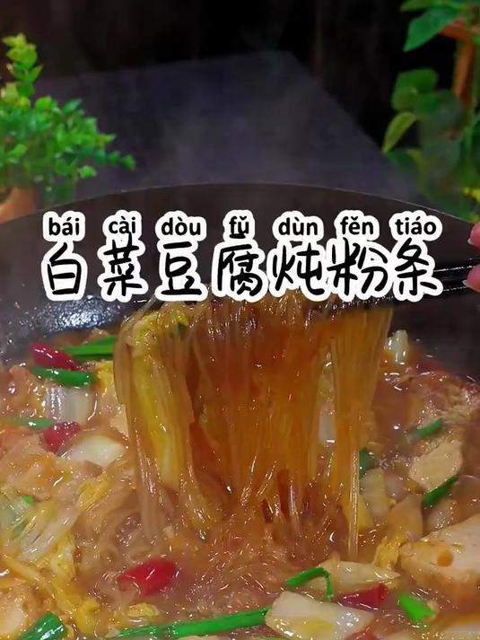 天冷做一锅这样的白菜豆腐炖粉条，粉条吸满了汤汁