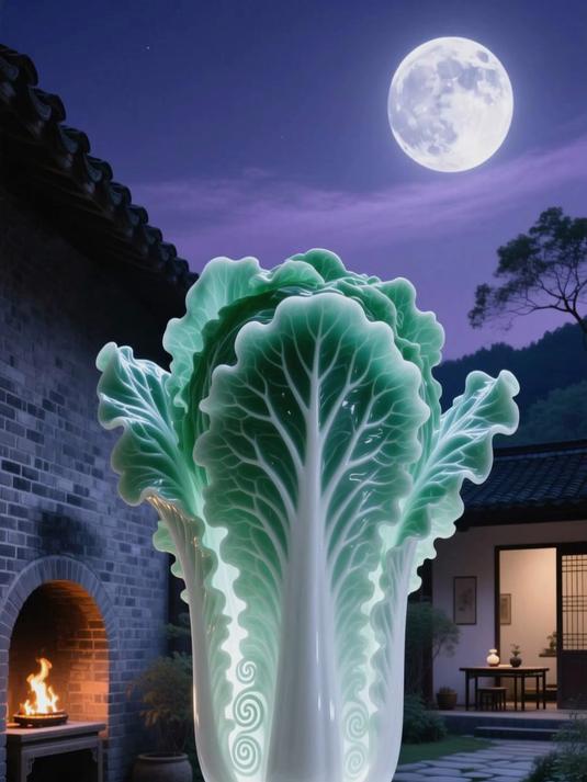 高清手机壁纸|玉菜凝清露,翠叶抱素心(陶瓷玉白菜)