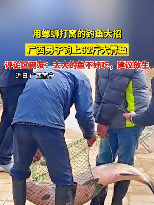 用螺蛳打窝的钓鱼大招,广西男子钓上62斤大青鱼