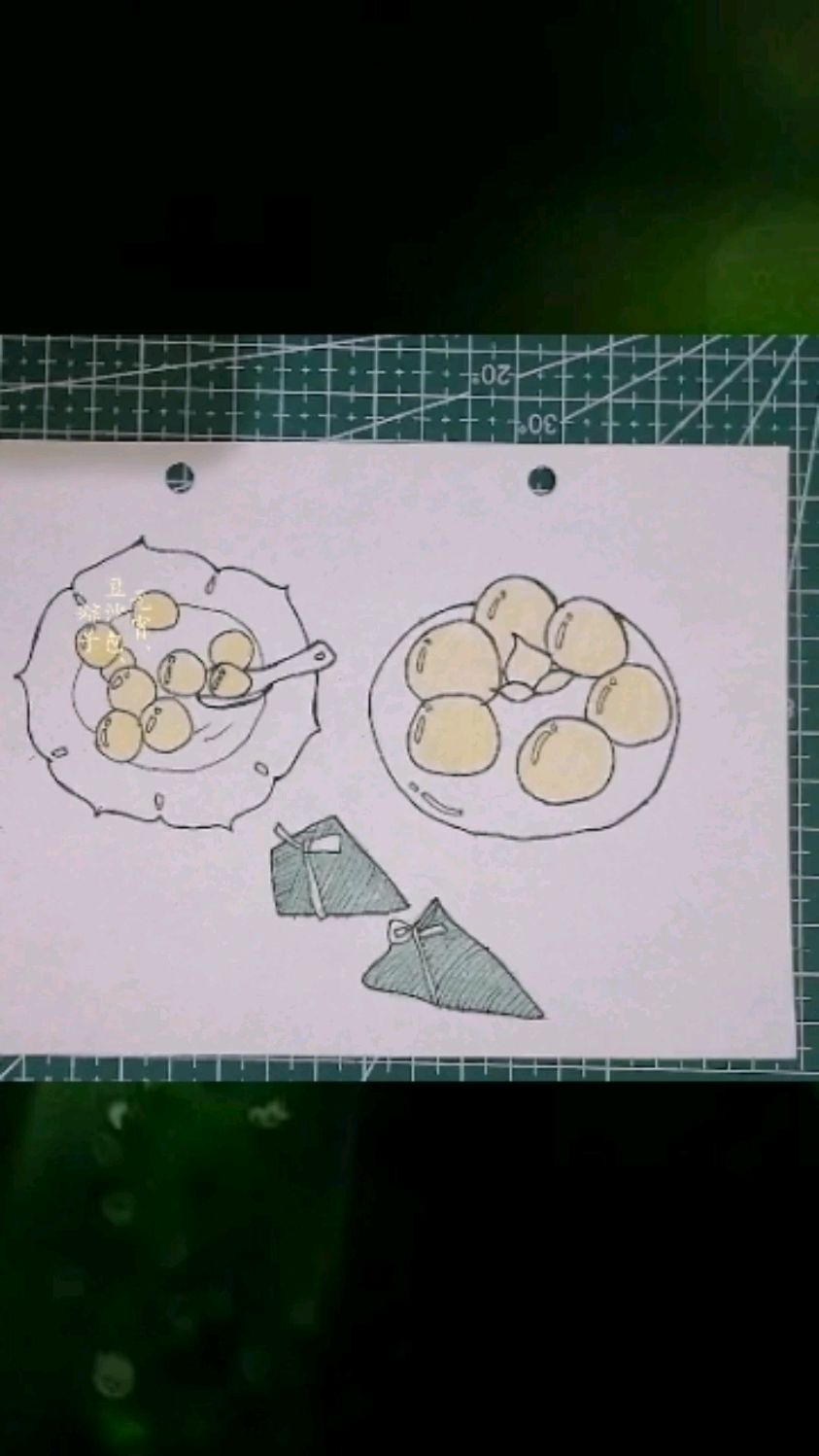 简笔画～元宵、豆沙包、粽子