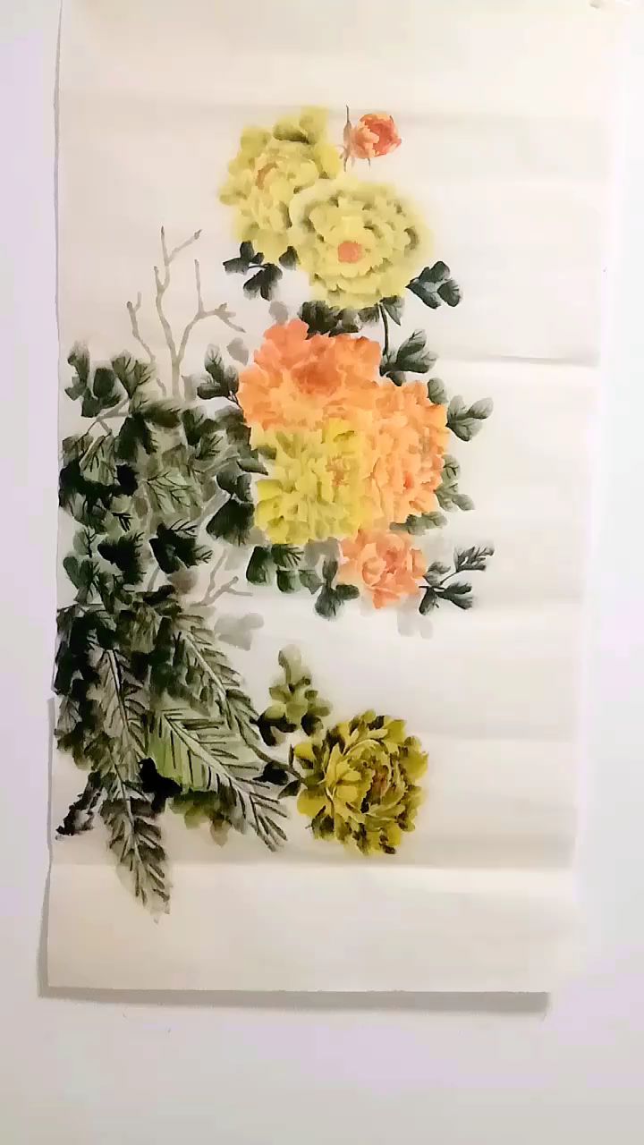 国画牡丹和芭蕉