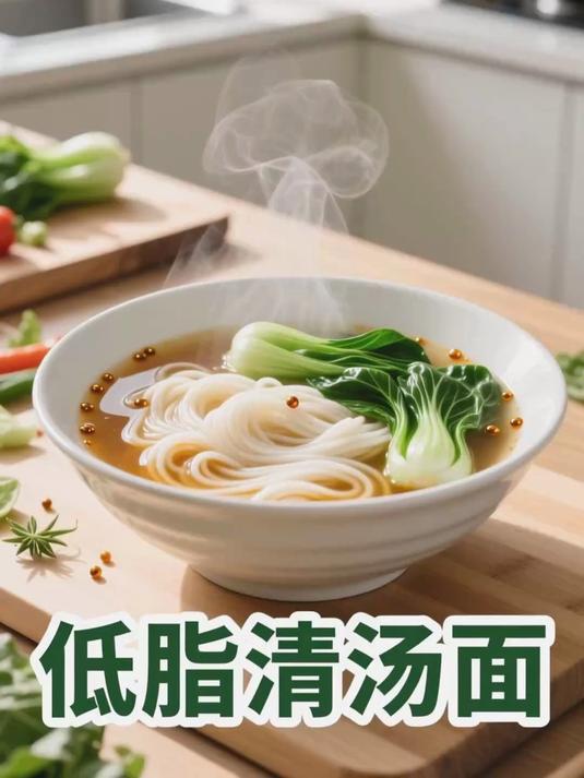 吃面条少放酱料，清汤面 + 青菜，低脂不咸