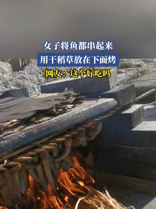 女子将鱼都串起来,用干稻草放在下面烤,网友:这个好吃吗