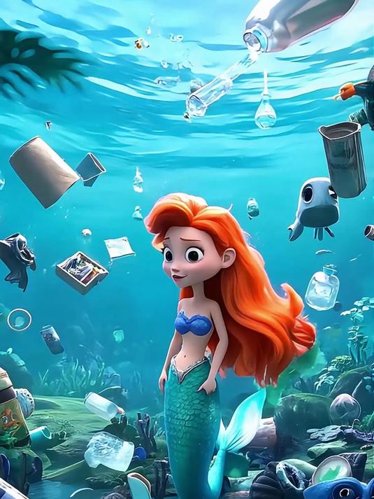 美人鱼发现坏人把垃圾倒到大海里