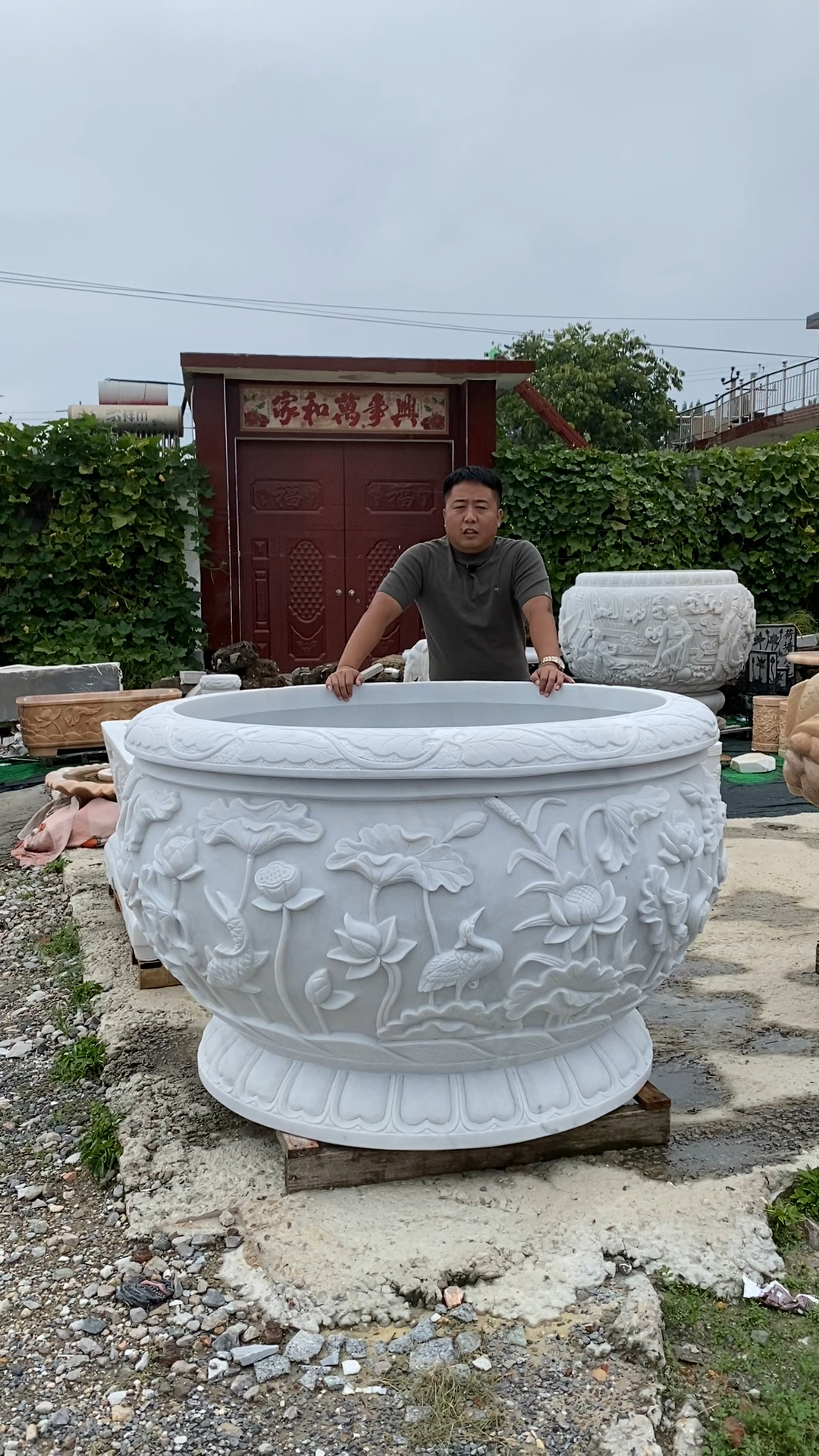 石雕鱼缸石头花盆石槽门海汉白玉荷花养鱼缸