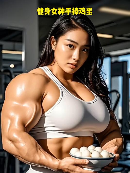 健身女神手捧鸡蛋,肌肉线条超吸睛,健康生活新榜样