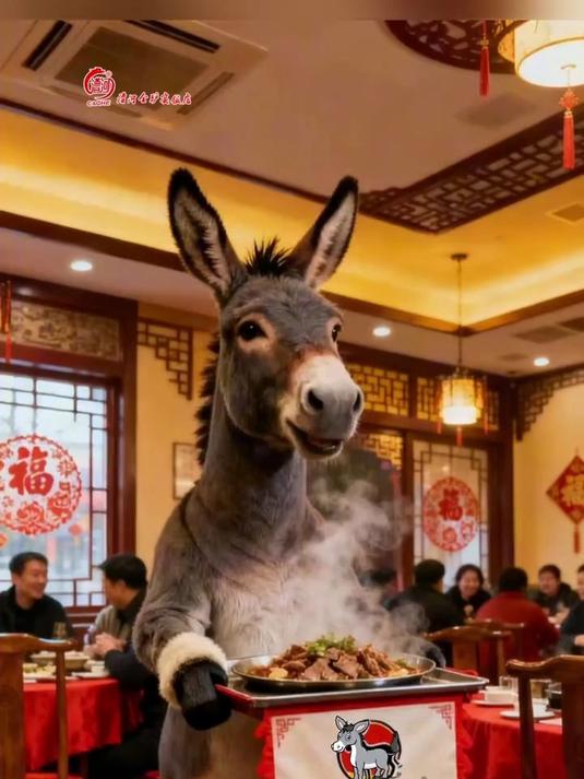 漕河全驴宴饭店_快来围观 驴大厨竟然掌勺了 最后催的犯了驴脾气#驴肉火烧 #全驴宴 #驴肉