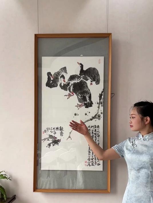 给客户的玄关搭配一幅水墨画大鹅