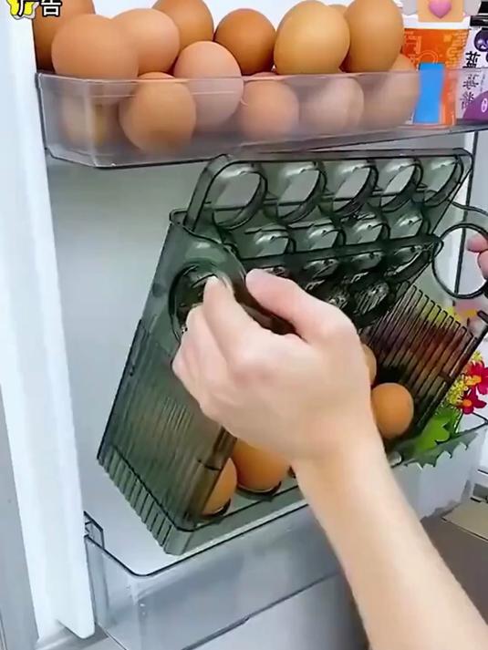 自动翻盖的鸡蛋盒特别好用,可以装30个鸡蛋 鸡蛋收纳盒