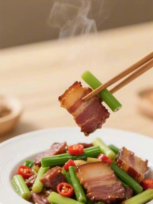 咸香下饭！蒜台炒腊肉，家常小炒的经典搭配！