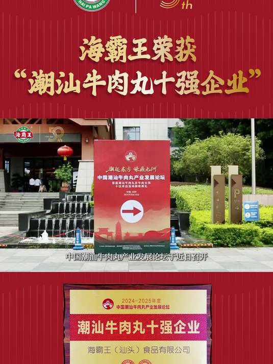 海霸王荣获潮汕牛肉丸十强企业荣誉