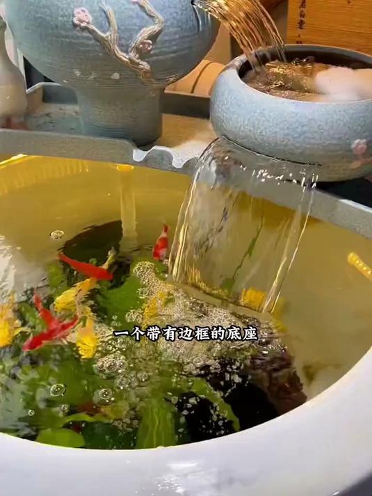 古法养鱼瀑布流水造景循环水绿植家中增氧过滤摆件组合一体