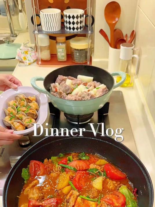 二人晚餐|蛤蜊酿虾滑·番茄火锅鸡·山药炖排骨