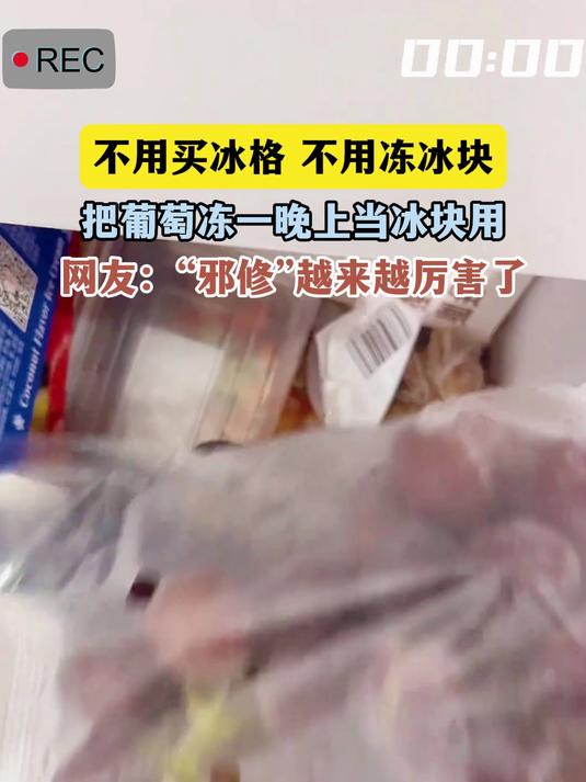 不用买冰格 不用冻冰块,把葡萄冻一晚上当冰块用,网友:“邪修”越来越厉害了