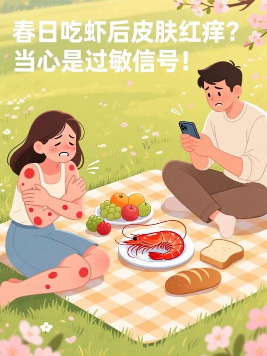 春日吃虾后皮肤红痒?当心是过敏信号!#春季过敏小科普#