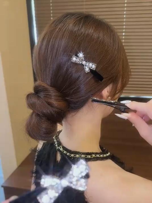 黑色丝绒蝴蝶结刘海夹高级感小香风 鸭嘴夹教程