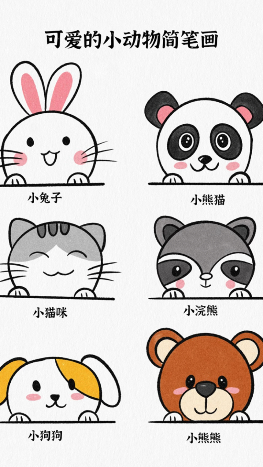 一条横线加半圆就可以画出各种可爱的小动物哦,赶快来试试吧!#简笔画 #小动物简笔画