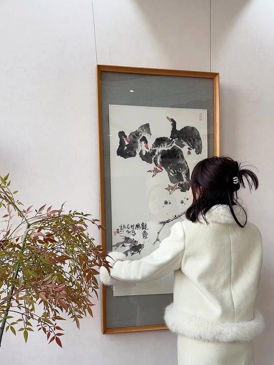 书房茶室挂画推荐这四只大鹅水墨画