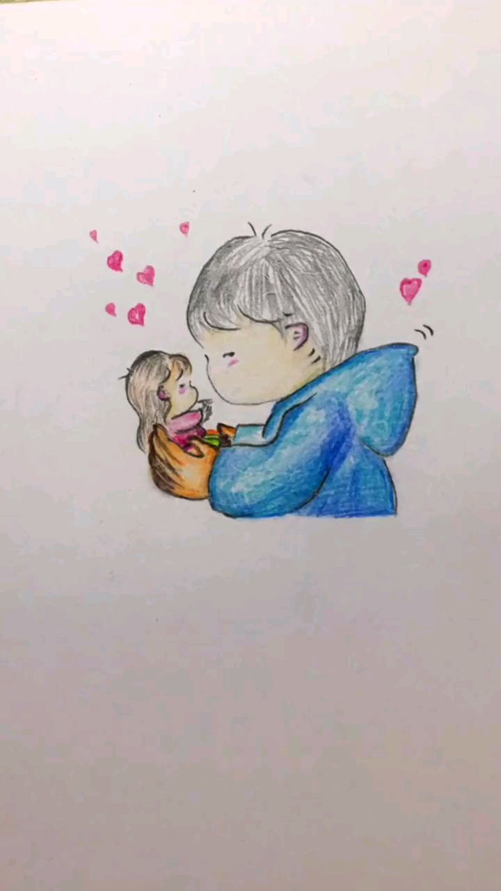 彩铅简笔画:画一个大人捧着小人