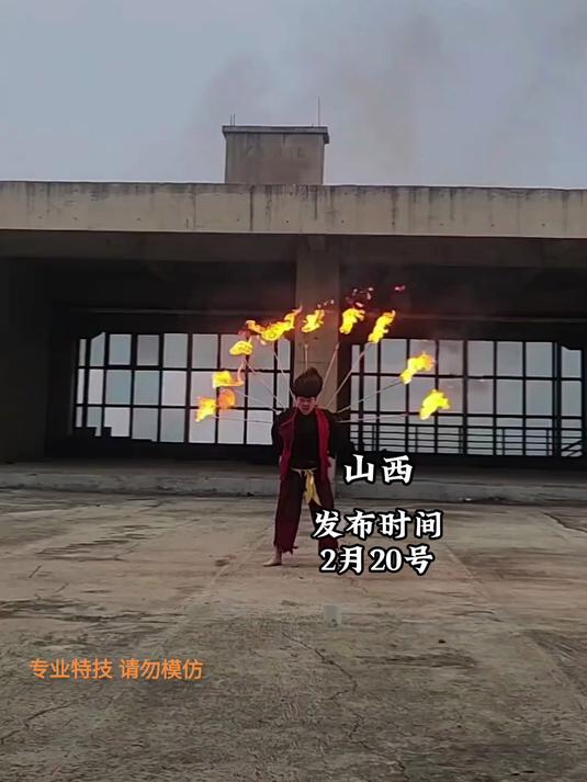 菜大侠火焰艺术表演,背负九根喷火器喷射起来非常壮观
