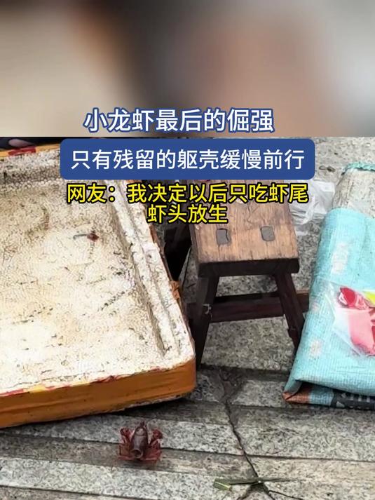 小龙虾最后的倔强，只有残留的躯壳缓慢前行，网友：我决定以后只吃虾尾虾头放生