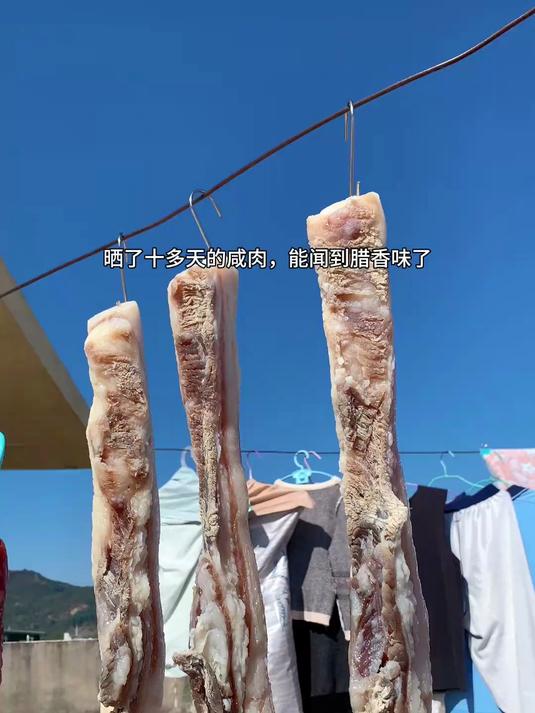 晒的咸肉终于吃上了，腊香十足，就是这个味