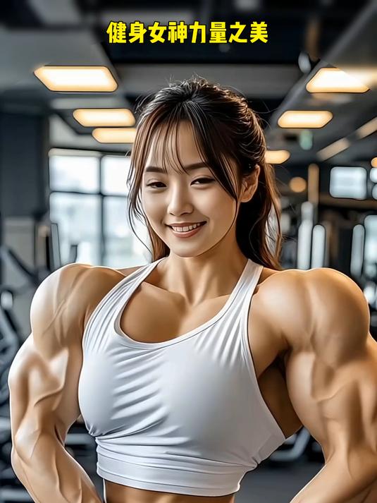 健身房女神秀肌肉,力量与美丽并存