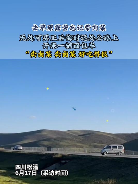 去草原露营忘记带肉菜无处可买正后悔时远处公路上开来一辆面包车卖卤菜 卖卤菜 好吃得很